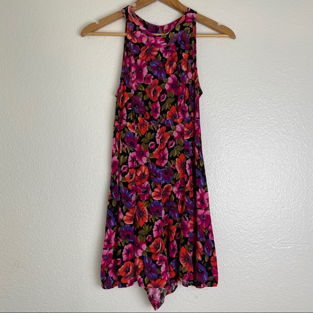 Floral Sleeveless Romper in Vibrant Pink & Purple